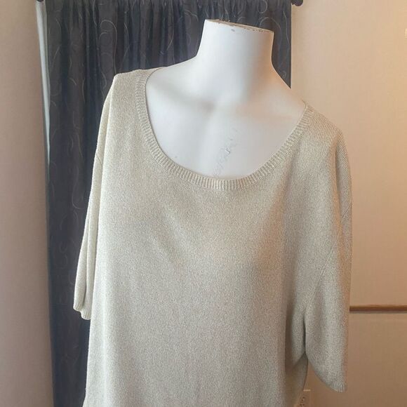 Drapers & Damon’s Cream Metallic short sleeves sweater, size 2X - Picture 1 of 4